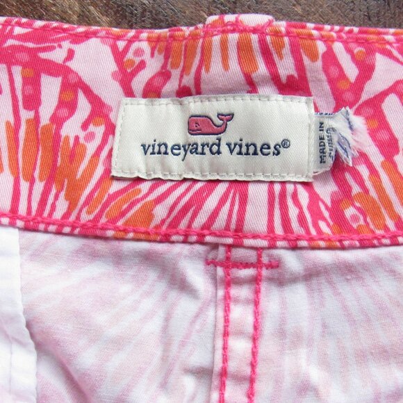 NAUTICAL BEACH SCALLOP SHELL SHORTS-BRIGHT PINK & ORANGE-STRETCH-MINT COND - Picture 6 of 8